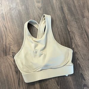 Fabletics nude tan criss cross back sports bra